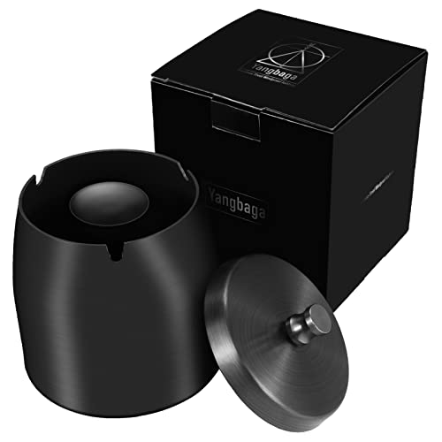 Yangbaga Cendrier avec couvercle pour cigarettes, coupe-vent/imperméable en acier inoxydable incassable moderne pour une utilisation en intérieur ou en extérieur Cover