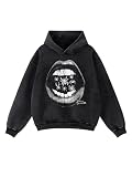 SOLY HUX Men's Graphic Hoodies Oversized Drop Shoulder Long Sleeve Streetwear Vintage Pullover Sweatshirt Black Lips Small
