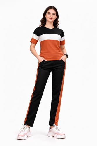 Image of Women's Co-Ord Set | Half Sleeve Round Neck T-Shirt with Matching Track Pants | Stylish Casual Lounge Wear, Travel Wear, Gym Wear & Daily Wear Outfit for Women