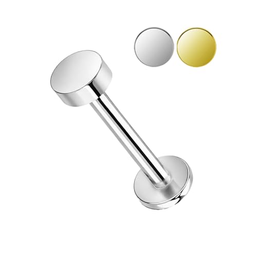 Image of AZTAZ Titanium G23 Flat disc 4mm and 3mm top on Labret 16g 4mm Labret Base. Internally Threaded, High Polished and Hypoallergenice Jewellery.