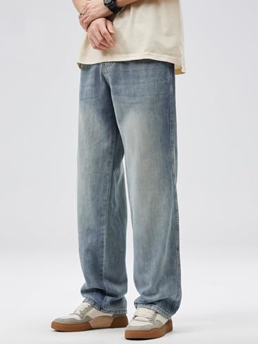 Men's Lightweight Jeans Baggy Wide Leg Casual Loose Streetwear Denim Long Summer Trousers with Pockets2