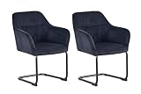 byLIVING ELBA Schwingstuhl 2er Set, drehbar 180° mit Rückholfunktion, Grob-Cord schwarz,...