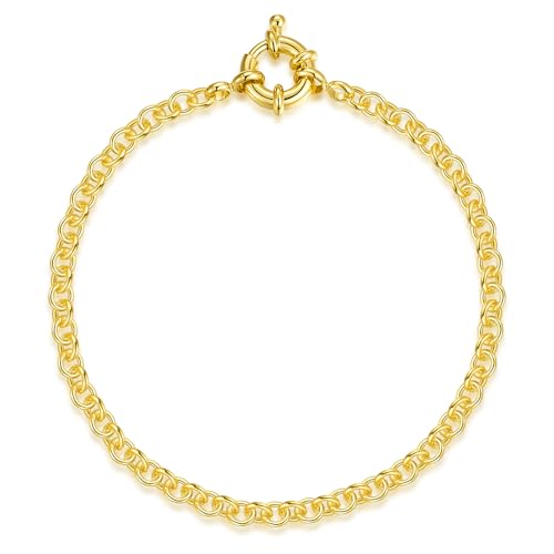 14K Gold Bracelets for Women, O-Shape Cable Bracelet for Women Non Tarnish 7.5 In, Gold Jewelry Gift Birthdays Anniversary