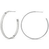 Amazon Essentials Sterling Silver Plated Square Edge Hoop 40mm, Sterling Silver