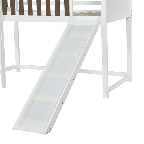 Cama juvenil con tejado y ventana blanca para cuarto de juegos 8