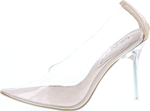 MACKIN J 260-1 Transparent Clear Pointed Pointy Toe Slip On Stiletto High Heel Pumps Nude,Nude,112