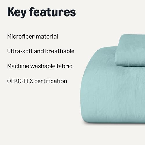 Image of Amazon Basics Brushed Microfiber Comforter Set, Extra Soft with Natural Texture, 2-Piece, Twin /Twin XL, Blue