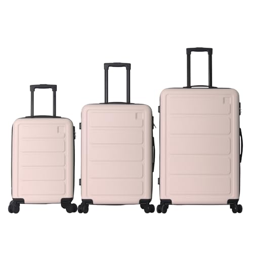 Furrnook Luggage Sets ABS Hardshell 3pcs Luggage Lightweight Durable Suitcase sets Spinner Wheels Suitcase 202428 (Pink)