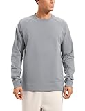 CRZ YOGA Mens Crewneck Sweatshirts French Terry Athletic Workout Sweat Shirts Casual Pullover Tops with Zipper Pocket Rhino Grey Large