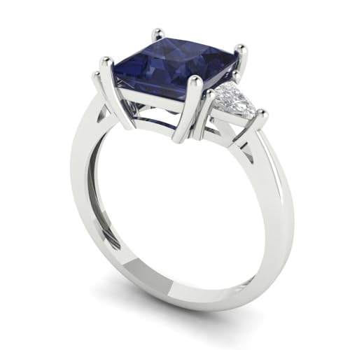 Clara Pucci 2.32 ct Princess Cut Created Blue Sapphire 14k Yellow Gold Three-Stone Wedding Engagement Bridal Promise Ring2