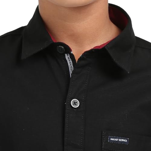 Image of ROCKET SCIENCE Boys Single Pocket Shirt | Regular Fit, Spread Collar, Full Sleeves, 100% Cotton Linen Fabric Royal Blue