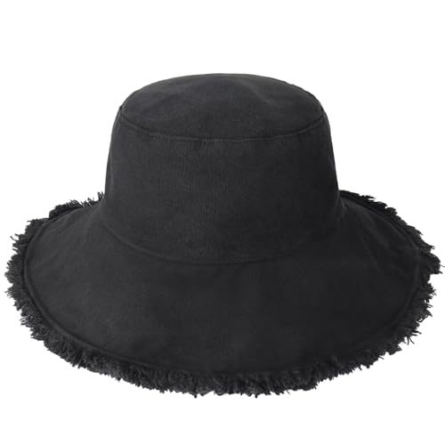 Image of CHOK.LIDS Frayed Bucket Hats for Women Men Unisex Trendy Washed Cotton Floppy Wide Brim Boonie Outdoor Summer Beach Headwear