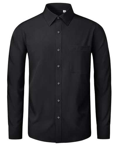 Image of J.VER Dress Shirts for Men Adult 4-Way Stretch Long Sleeve Wrinkle Free Business Casual Fashion Regular Fit Wedding Button Down Shirt with Pocket Black XL