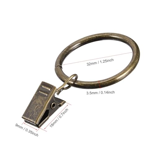TA-VIGOR 24Pcs Curtain Rings with Clips, 32mm Inner Dia Metal Drapery Ring - Image 2