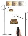 Arc Floor Lamp with Remote, Boho Floor Lamp with 3 Color Temperatures, 2700K-6500K Dimmable Floor Lamp, Rattan Standing Lamp with LED Bulb and Foot Switch, Adjustable Tall Lamp for Living Room Bedroom