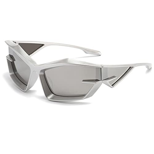 Cool Futuristic Y2K Sunglasses for Men Women Sports Wrap Around Shield Cat Eye Glasses Alien Space Shades