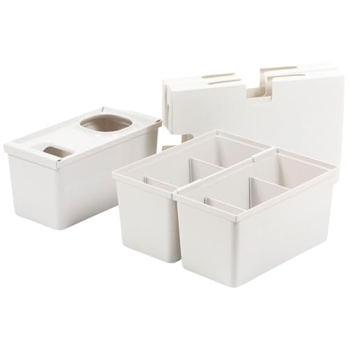 【70cm 60cm 50cm の引き出しに】 TOTONO(トトノ) 引き出し用 収納ボックス まとめ買いセット 日本製 キッチン 収納 シンプル 目隠し 仕切り (Aセット (5点:調味料ボックス×2+レジ袋ボックス×1+ゴミ袋ケース×2))