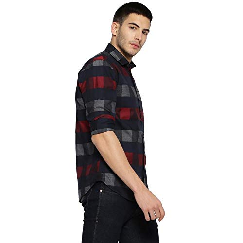 Image of CAHOOT Cotton Men Checkered Multicolour Button Up Collared Shirt for Casual Wear Crafted with Regular Sleeve Comfort Fit High Performance Everyday Large