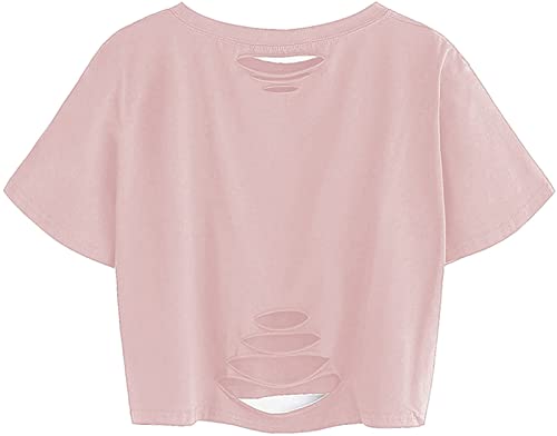 Image of Avanova Women Skull Finger Graphic Distressed Tee Shirt Ripped Short Sleeve Crop Tops
