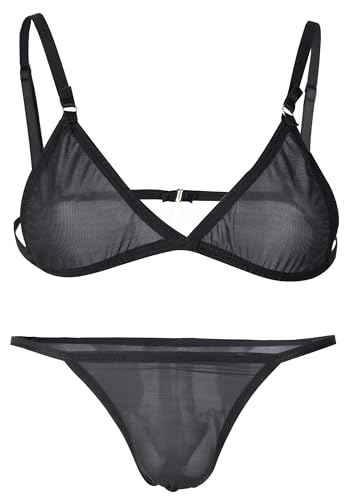 Men Sexy Lingerie Sissy Oil Shiny Bra and Thong Set Crossdresser Sleepwear