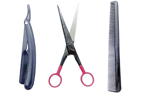 Insha black 7star black comb and razor 72no. Scissors (Set of 1, Red, Black)-image-33