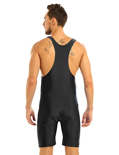 Yizyif Men's Wrestling Singlet Softsuit With Classic Style One Piece Underwear Black Large #TOP3