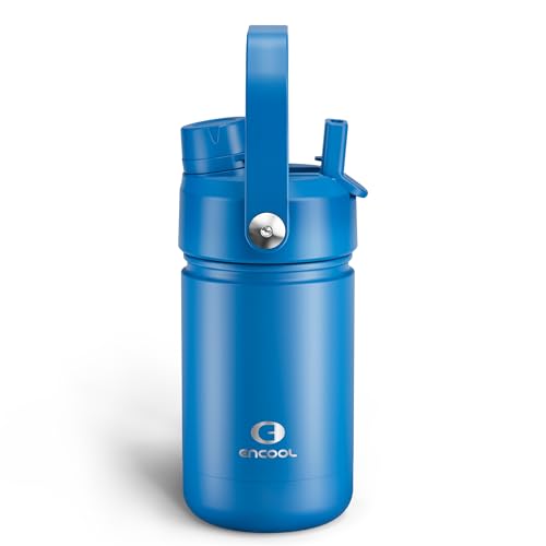 Image of Kids Insulated Water Bottle with Straw - 12oz Stainless Steel Water Bottle with Dual Spouts, Leak-Proof, BPA-Free, Double Wall Vacuum Keeps Cold for 24 Hours for Sports, Travel, School (Celtic Blue)