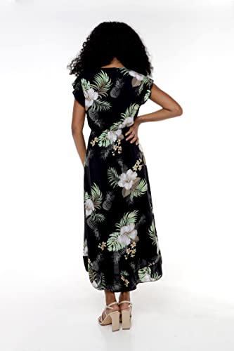 Matchable Couple Hawaiian Luau Shirt or Wrap Ruffle Dress in Pineapple Garden Black3