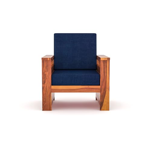 Image of Sheesham Wooden 1 Seater Sofa for Living Room | Rosewood 1 Seater Cushion Sofa Side Half Moon Rack | Solid Wood Sofa Set for Lounge (1 Seater,Honey Finish)