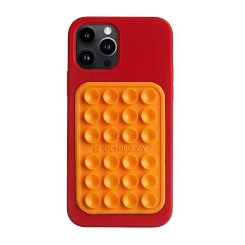 Image of OCTOBUDDY Classic MAX - Silicone Suction Phone Case Adhesive Mount - Hands-Free, Strong Grip Holder for Selfies and Videos - iPhone and Android Compatible - 2.6″ x 3.9″, Marigold