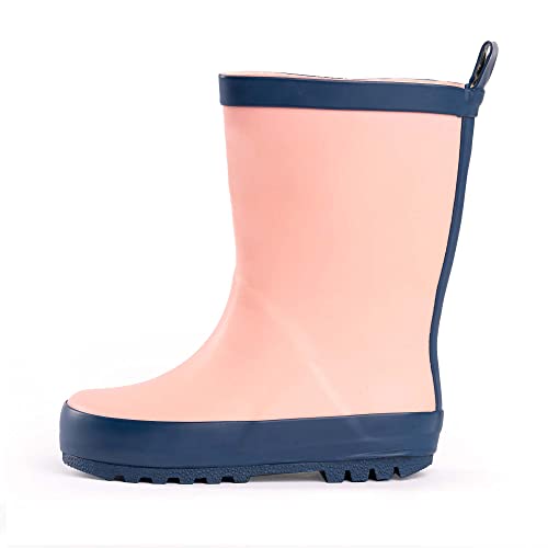 NORTY Rubber Rain Boots for Kids - Waterproof Rubber Boots Boys and Girls Solid & Printed Rainboots for Toddlers and Kids - Pink Navy
