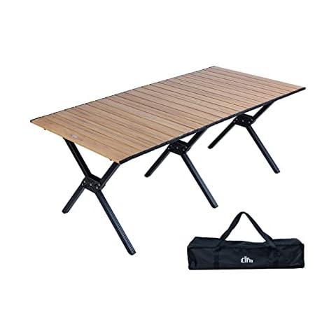 iClimb Lightweight Stable Elegant Rectangular Alu. Folding Table Roll Up Top with Carry Bag for Camping Picnic Backyards BBQ Home Kitchen, Nature Color (L) Cover
