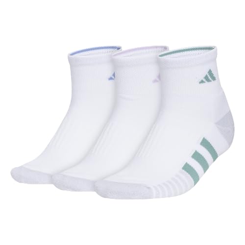 adidas Women's Cushioned Quarter Ankle Socks (3 Pairs) Durable & Comfortable, White/Blue Fusion/Powder Teal Green/3.0/Quarter, Medium
