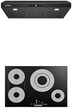 Cosmo 2-Pc Kitchen Appliance Packages, 30" Under Cabinet Range Hood Black and 30" Ceramic Cooktop