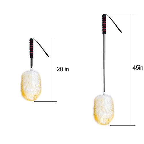 Mkun Lambs Wool Feather Duster Extendable Stainless Steel Handle For Cleaning Ceiling Fan Furnitures (Natural) 45" #TOP1