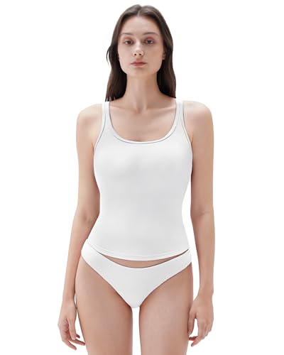 SUUKSESS Women Padded Cotton Ribbed Long Tank Tops 2025 Summer Going Out Basic Scoop Neck Cami Tops