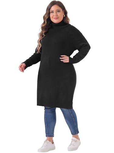 Image of Agnes Orinda Plus Size Sweaters for Women Long Sleeve Turtleneck Warm Pullover Mini Sweater Dresses