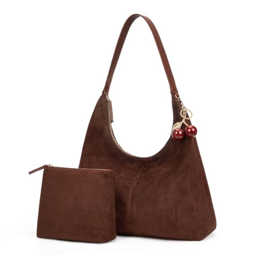 Image of Slouchy Suede Hobo Bag Brown Faux Suede Purse Large Fall Shoulder Bag