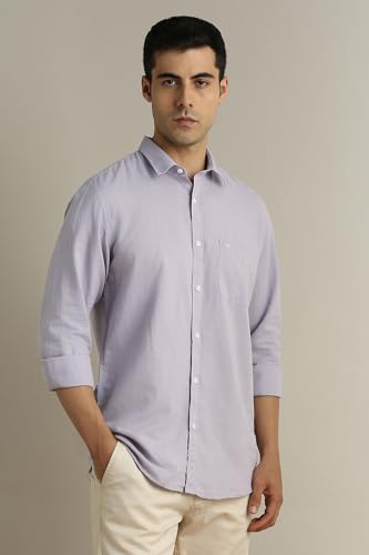 Image of Peter England Men's Solid Linen Blend Shirt Slim Fit| Casual Wear | Full Sleeves