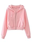 PUWEI Women's Casual Zip Up Drawstring Cropped Hoodie Hooded Crop Jacket Top with Pockets (01 Pink, XX-Large)