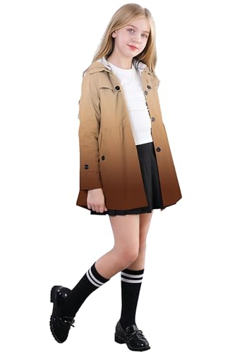 Image of Betusline Girl's Single Breasted Trench Coat Hooded Dress Coat Outerwear, 2-14 Years