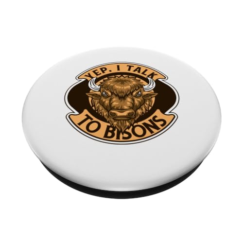 Yep I Talk To Bisons Buffalo American Bison Bovinae Bison PopSockets Swappable PopGrip, Black - Image 2
