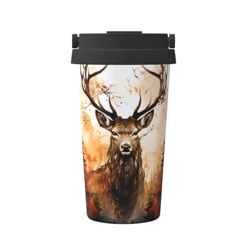 Little Deer Forest - Termo al vacío con diseño de bosque de ciervos, taza de café de 24 horas que mantiene el calor o el frío, portátil y a prueba de fugas