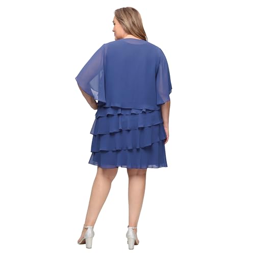 Image of S.L. Fashions Women's Chiffon Tiered Jacket Dress with Beaded Neckline Mother of the Bride, Cocktail, Or Wedding Guest Dress