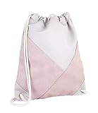 Maße: 22 x 39 cm SIX Rucksack, Sportbeutel aus beigem veganen Leder, Beiger Kordelnzug, Aufnäher in rosa aus Lederimitat und Velourslederoptik (726-765)