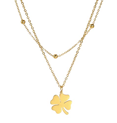 Collier Trèfle 4 Feuilles Inoxydable Pendentif Double Chance, Amulette, Bijou, Cadeau D’Amitié