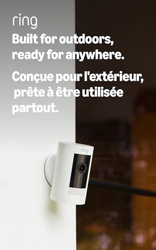 Ring Stick Up Cam Plug-In – HD security camera with two-way talk, Works with Alexa – White