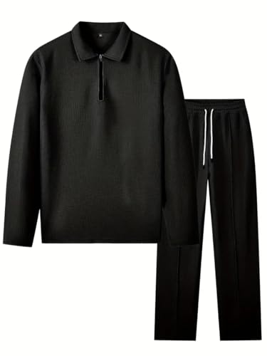 Image of Jawdrobe Men's Waffle-Check Co-Ord Set | Self-Textured Collar Top | Drawstring Jogger Pants | Cotton-Blend Loungewear /Night-Suit | Casual Travel & Streetwear Two-Piece