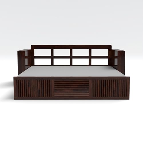 Image of Kunjal Furniture Solid Sheesham Wood Sofa Cum Bed with Storage for Living Room | Natural Finish | 3-Seater Convertible Sofa Bed | Handmade Wooden Furniture (Walnut, Europian)