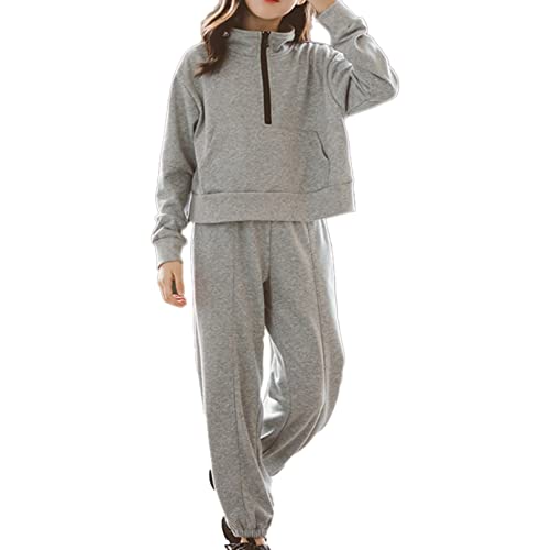 Linjinx Kids Girls Letter Printed Fake Two-Piece Sweatshirt Pullover And Athletic Jogger Pants Set Sweatsuit Tracksuit Grey Zip 6-7 Years #TOP6